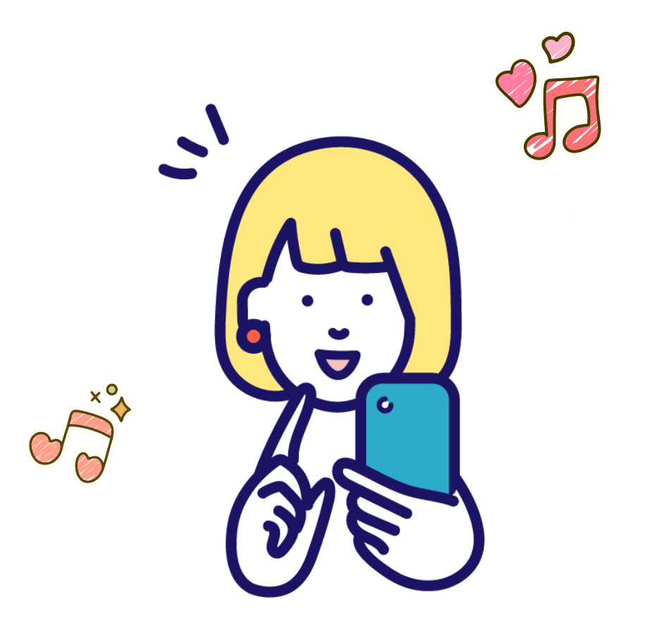 スマートフォンで音楽を聴いている女性のイラスト