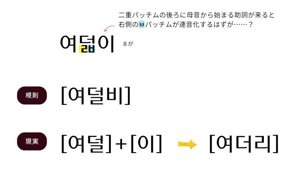 여덟이（8が）の読み方は[여덜비]と[여더리]のどっち？